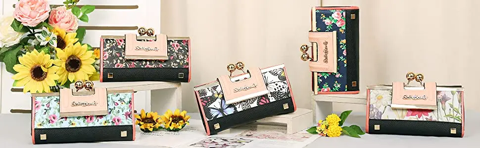 AFKOMST Women Floral Print Wallet: 9 Card Slots, Bifold Design, Coin Purse & Card Holder