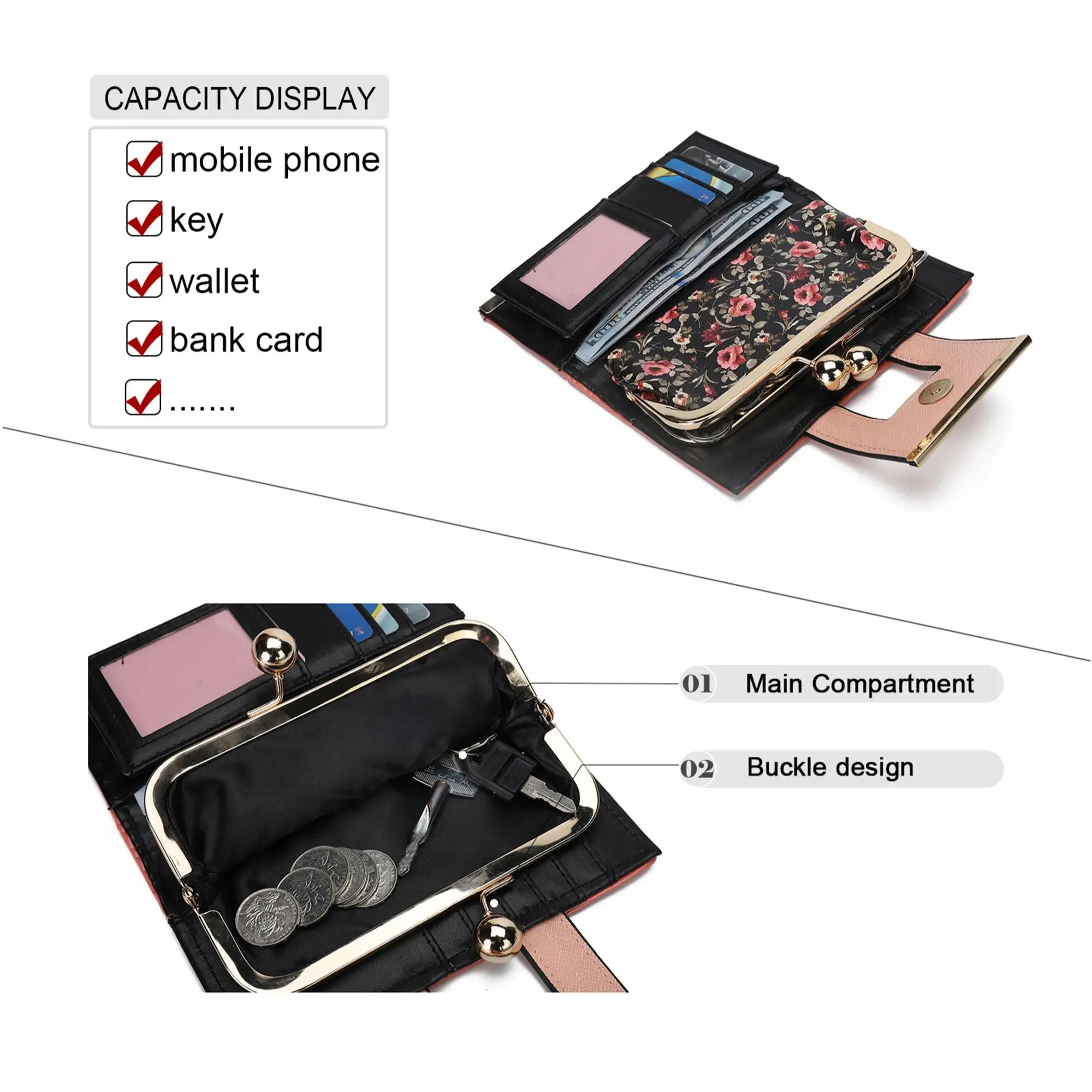 AFKOMST Women Floral Print Wallet: 9 Card Slots, Bifold Design, Coin Purse & Card Holder