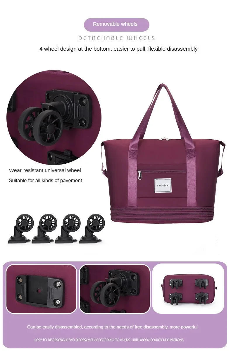 Travel Bag, Backpack Large-Capacity Disassembly Universal Wheel Storage Bag, Duffel Bag Portable Multi-Layer Checked With Wheel