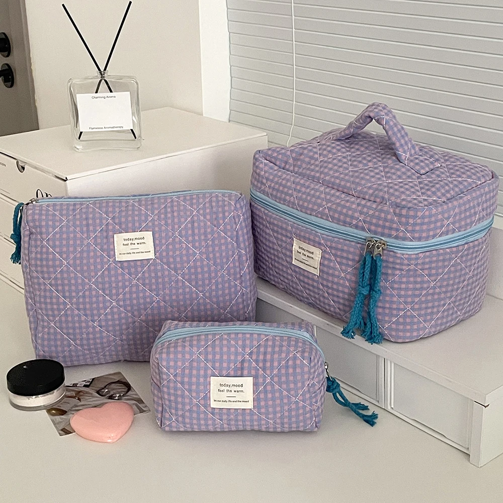 Wholesale 3 Bags Set Fashion Women Classic Cosmetic Bag Large Capacity Toiletry Makeup Organizer Pouch Ladies Zipper Quilted Bag