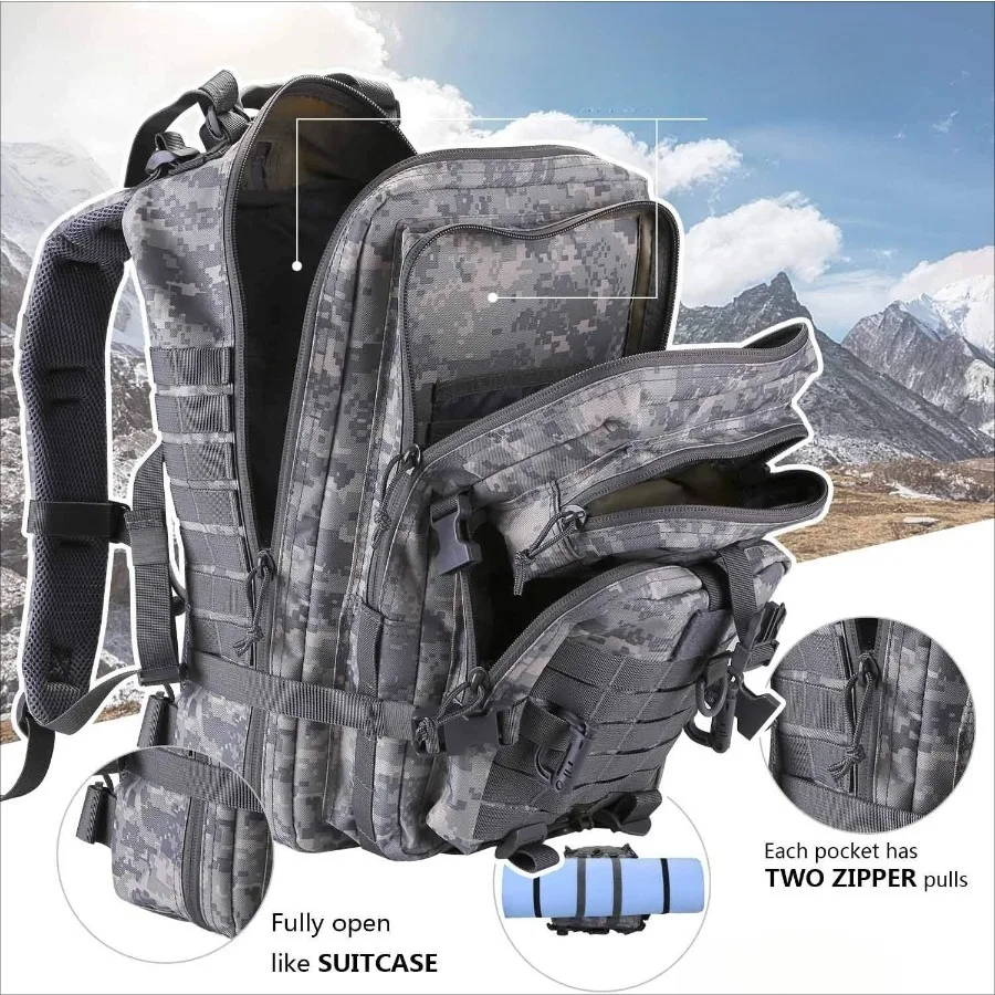 50L/30L Backpack Military Assault Pack For Men, 3 Day Bug Out Bag Molle DaypackFor Camping Outdoor Sport Rucksack Backpacks