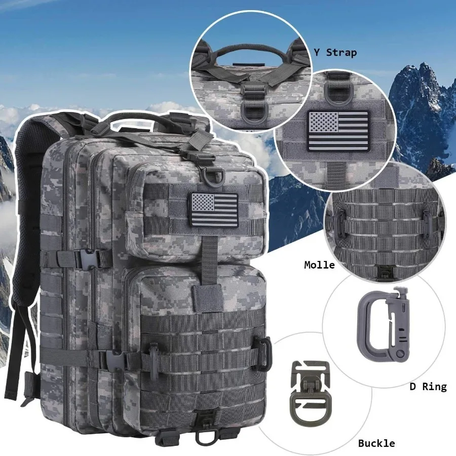 50L/30L Backpack Military Assault Pack For Men, 3 Day Bug Out Bag Molle DaypackFor Camping Outdoor Sport Rucksack Backpacks