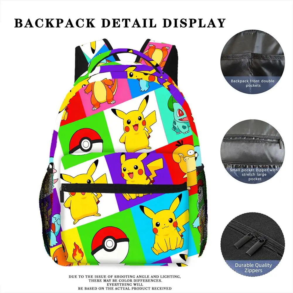 Pikachu Backpack, Anime Print School Bookbag, Lightweight Travel Backpack with Mesh Pockets