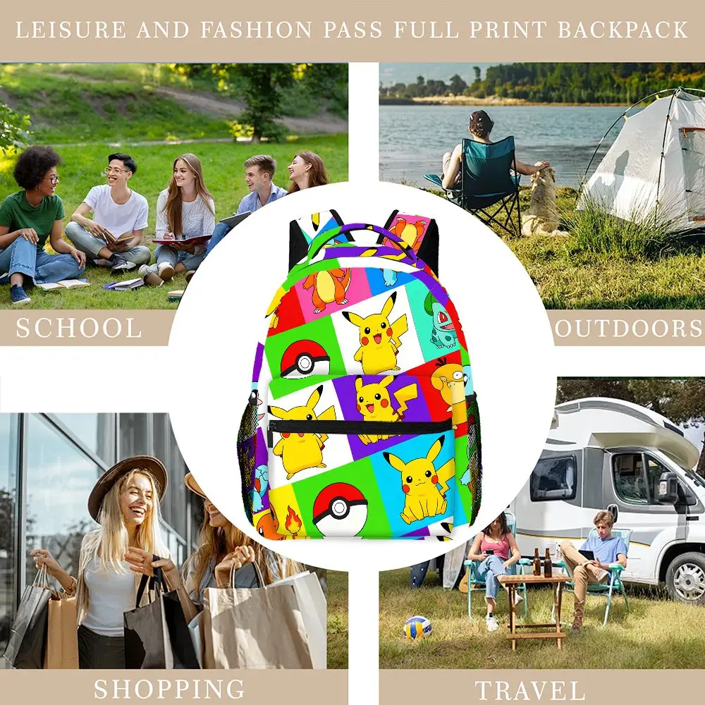 Pikachu Backpack, Anime Print School Bookbag, Lightweight Travel Backpack with Mesh Pockets