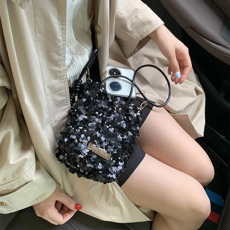 LEFTSIDE Mini Sequins Shoulder Bags for Women 2025 Designer New Evening Party Bling Bling Crossbody Bag Handbags and Purses