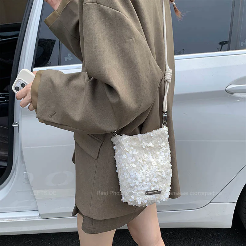 LEFTSIDE Mini Sequins Shoulder Bags for Women 2025 Designer New Evening Party Bling Bling Crossbody Bag Handbags and Purses