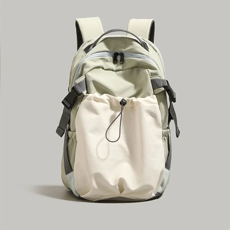 Fashion Nylon Backpack with Drawstring Side Pocket Adjustable Padded Straps for Outdoor Daily Use Large Capacity Shoulder Bag