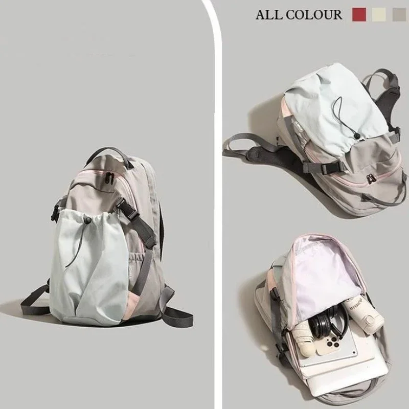 Fashion Nylon Backpack with Drawstring Side Pocket Adjustable Padded Straps for Outdoor Daily Use Large Capacity Shoulder Bag