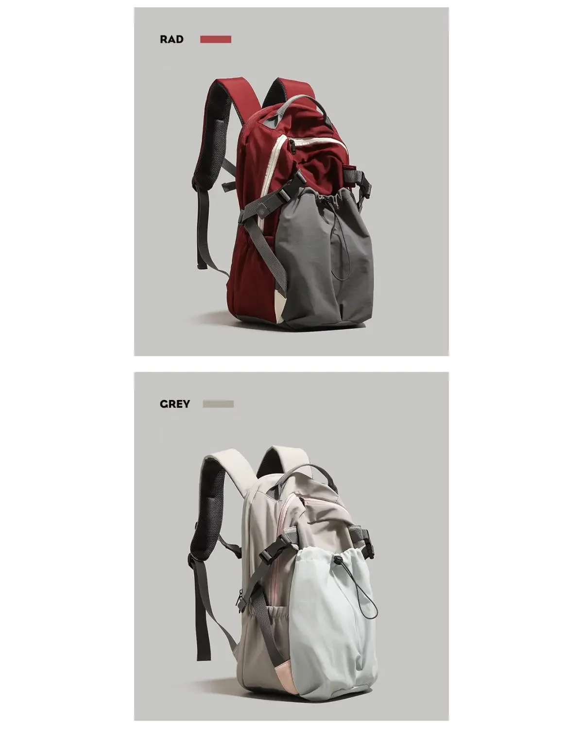 Fashion Nylon Backpack with Drawstring Side Pocket Adjustable Padded Straps for Outdoor Daily Use Large Capacity Shoulder Bag