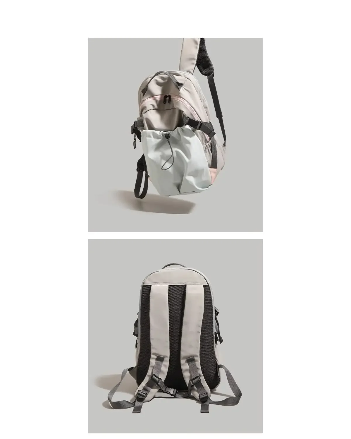 Fashion Nylon Backpack with Drawstring Side Pocket Adjustable Padded Straps for Outdoor Daily Use Large Capacity Shoulder Bag