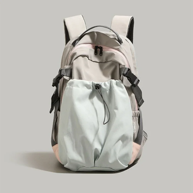 Fashion Nylon Backpack with Drawstring Side Pocket Adjustable Padded Straps for Outdoor Daily Use Large Capacity Shoulder Bag