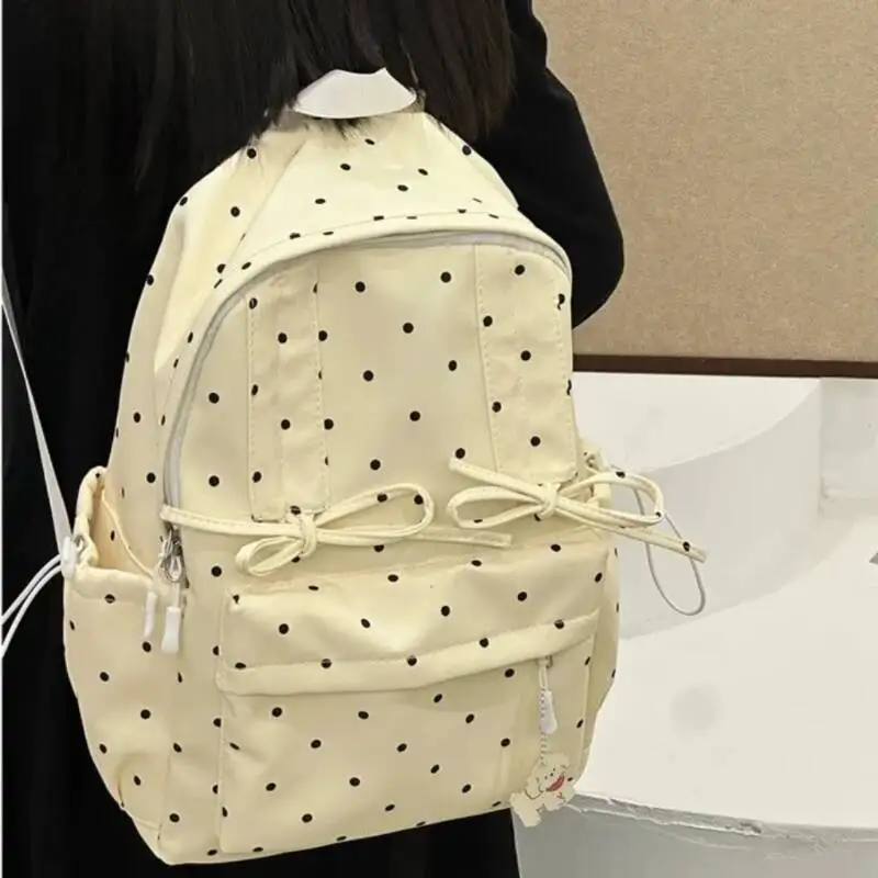 New Y2k Cute Polka Dot Backpack Sweet Girl Bow Small Knapsack Large Capacity Students Schoolbag Women's Fashion Outdoor Rucksack