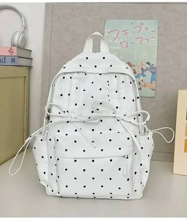New Y2k Cute Polka Dot Backpack Sweet Girl Bow Small Knapsack Large Capacity Students Schoolbag Women's Fashion Outdoor Rucksack