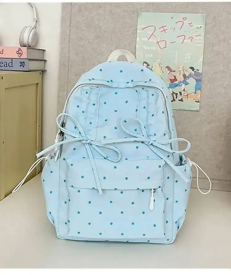 New Y2k Cute Polka Dot Backpack Sweet Girl Bow Small Knapsack Large Capacity Students Schoolbag Women's Fashion Outdoor Rucksack