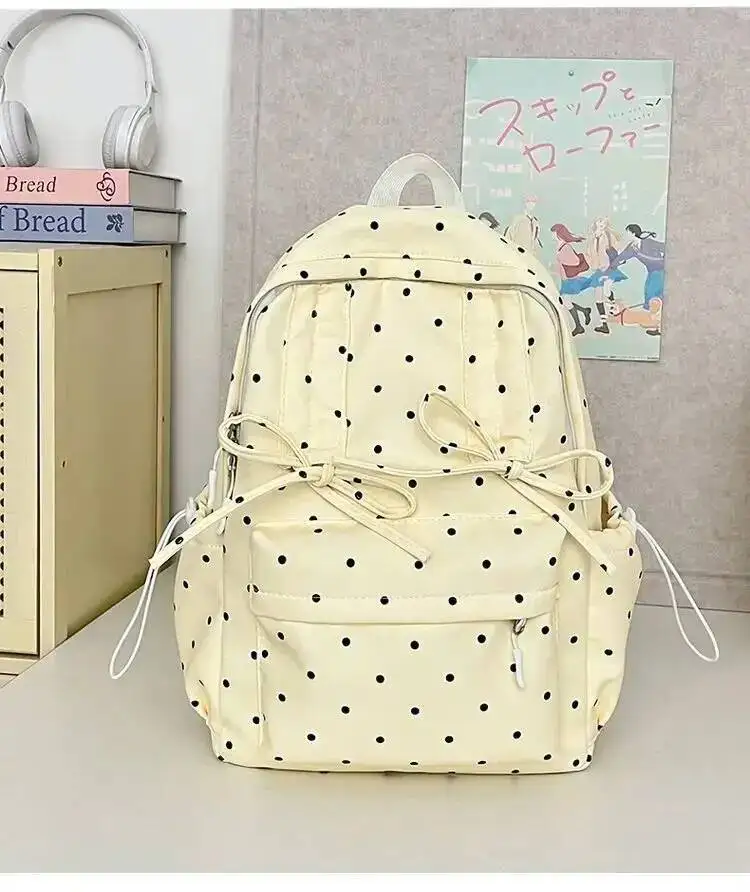New Y2k Cute Polka Dot Backpack Sweet Girl Bow Small Knapsack Large Capacity Students Schoolbag Women's Fashion Outdoor Rucksack