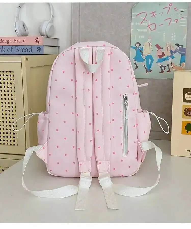 New Y2k Cute Polka Dot Backpack Sweet Girl Bow Small Knapsack Large Capacity Students Schoolbag Women's Fashion Outdoor Rucksack