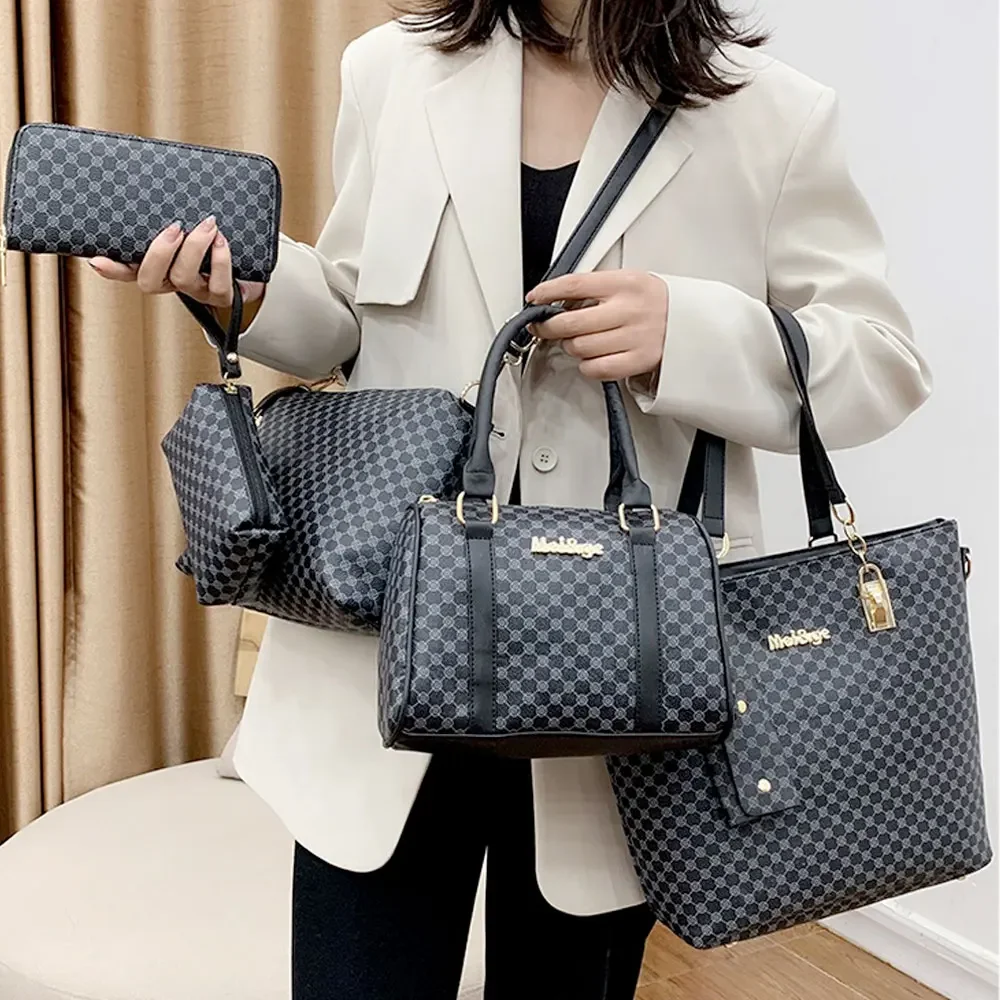 6PCS Large Capacity Tote Bags Set Women Fashion Shoulder Bag Crossbody Bag Minimalist Floral Print Handbags for Women