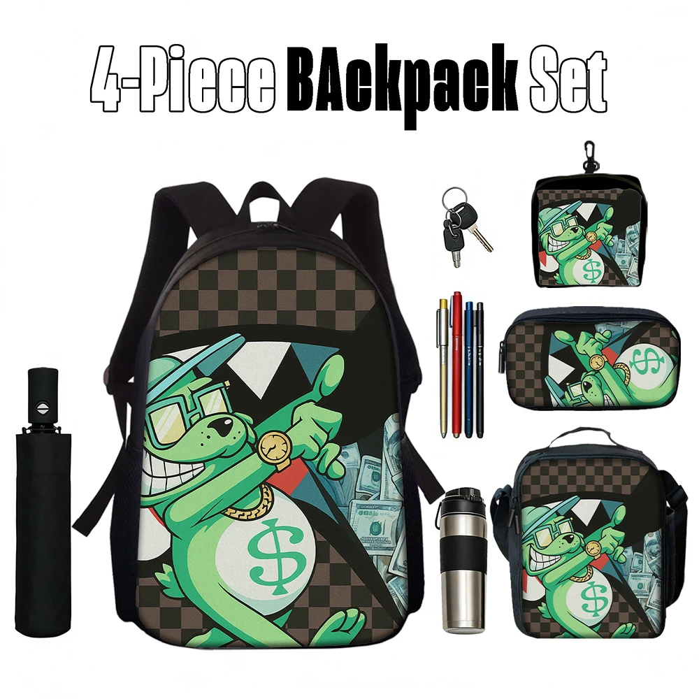 1/2/3/4/5PCS Trendy Shark Graphic Backpack Set | Perfect for School & Daily Adventures