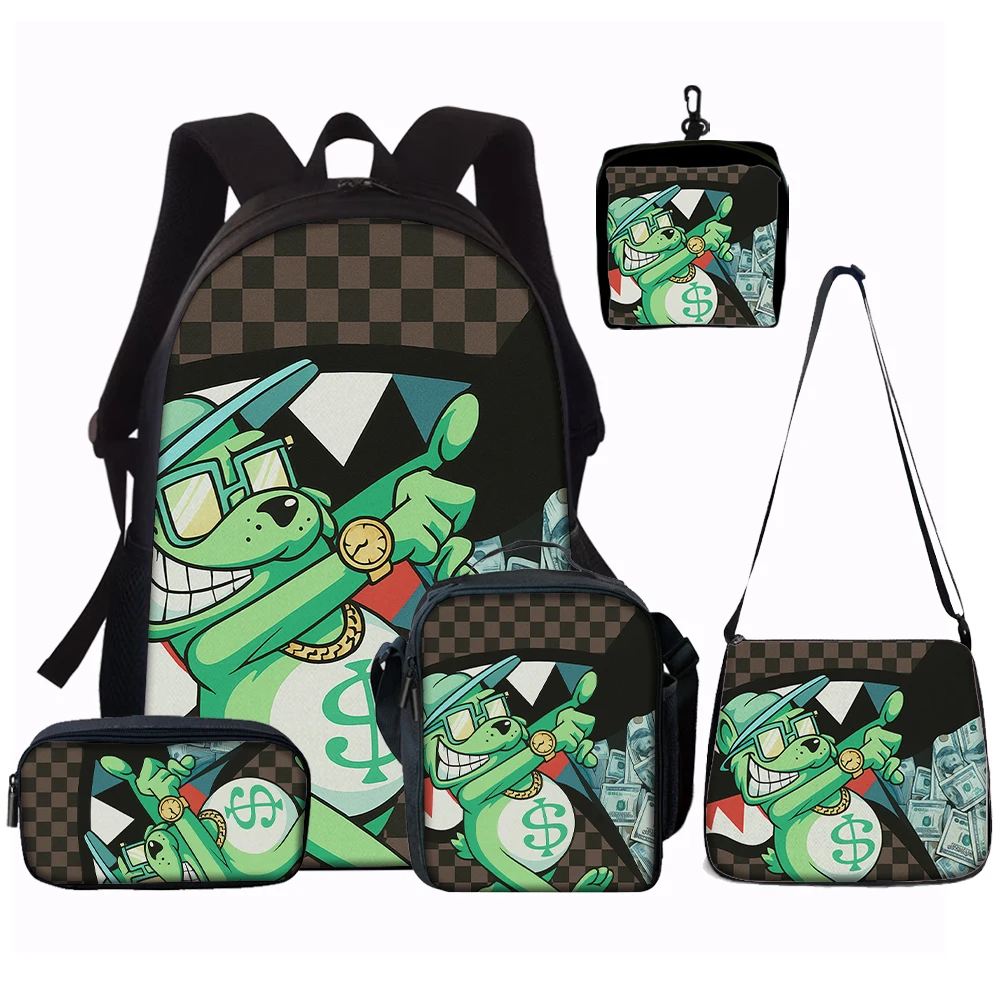 1/2/3/4/5PCS Trendy Shark Graphic Backpack Set | Perfect for School & Daily Adventures