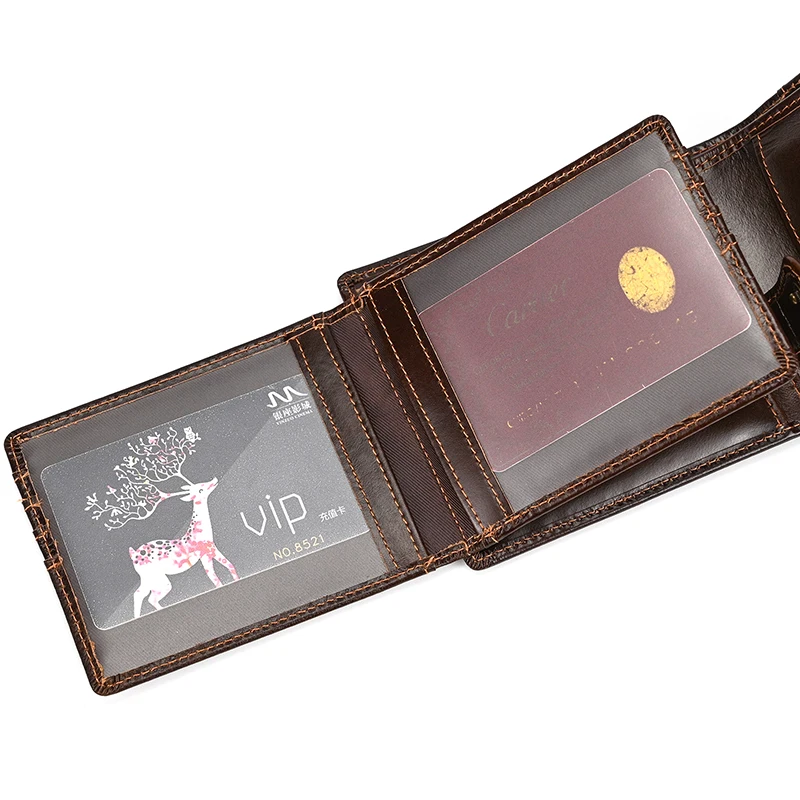 Trifold Men's Leather Wallet Genuine Leather Male Short Purse Real Cowhide Man Leather Wallets 3 Folds Card Holder Coin Purse