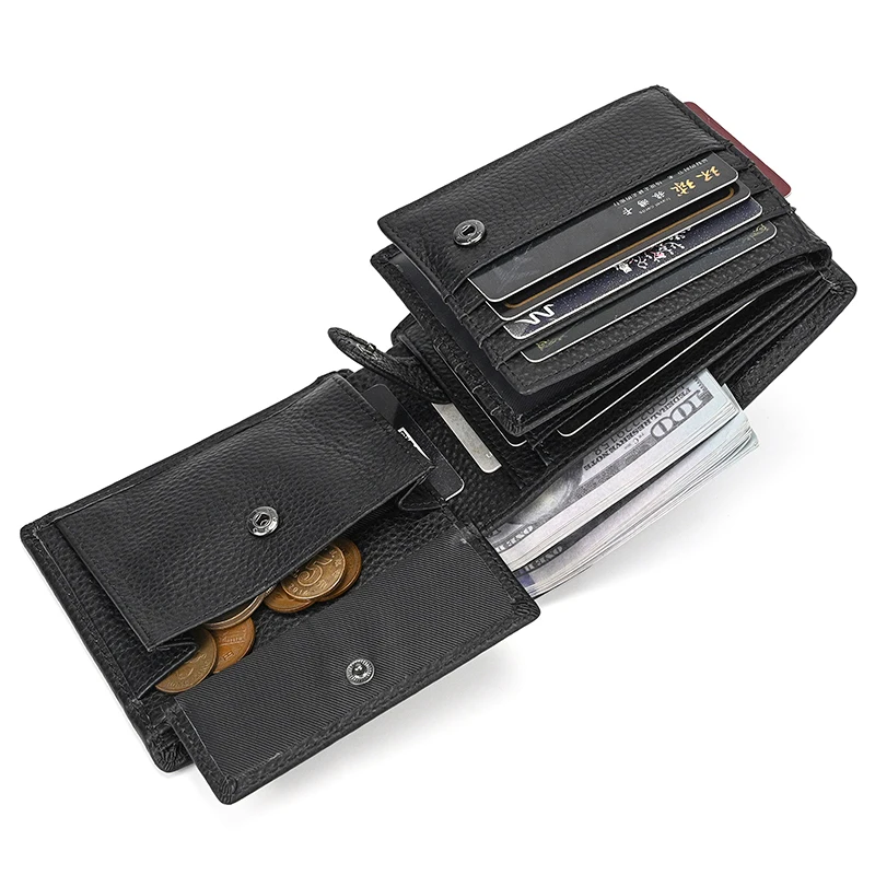 Trifold Men's Leather Wallet Genuine Leather Male Short Purse Real Cowhide Man Leather Wallets 3 Folds Card Holder Coin Purse
