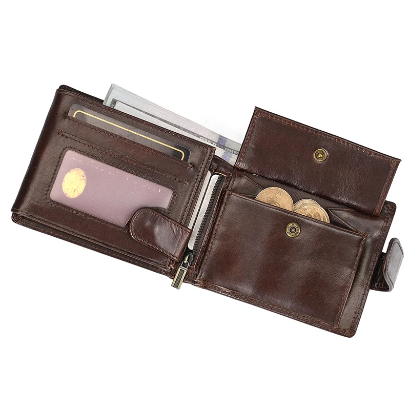 Trifold Men's Leather Wallet Genuine Leather Male Short Purse Real Cowhide Man Leather Wallets 3 Folds Card Holder Coin Purse