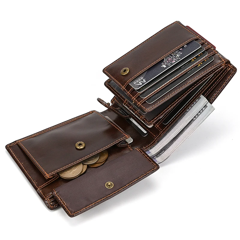 Trifold Men's Leather Wallet Genuine Leather Male Short Purse Real Cowhide Man Leather Wallets 3 Folds Card Holder Coin Purse