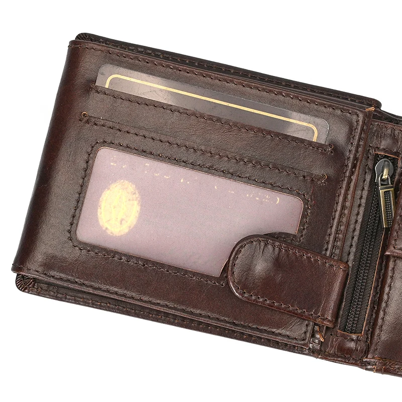 Trifold Men's Leather Wallet Genuine Leather Male Short Purse Real Cowhide Man Leather Wallets 3 Folds Card Holder Coin Purse