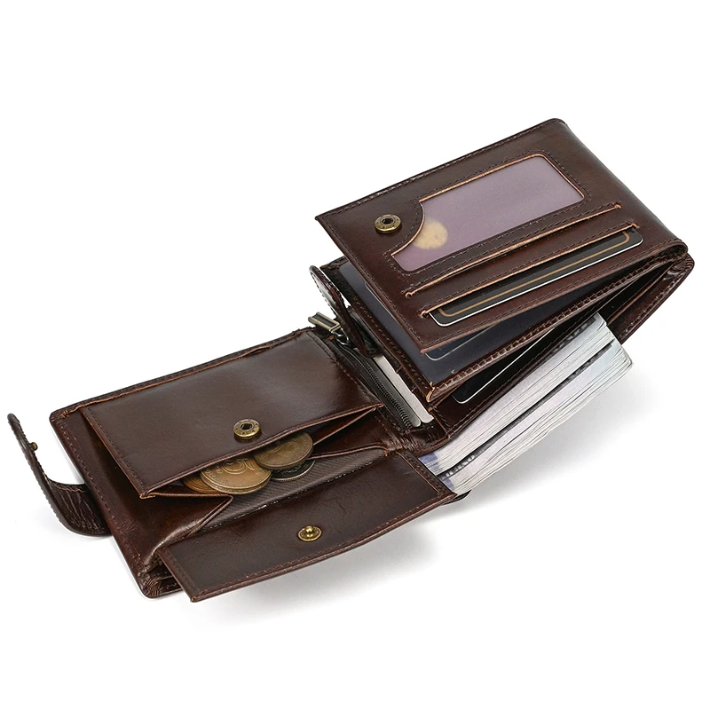 Trifold Men's Leather Wallet Genuine Leather Male Short Purse Real Cowhide Man Leather Wallets 3 Folds Card Holder Coin Purse