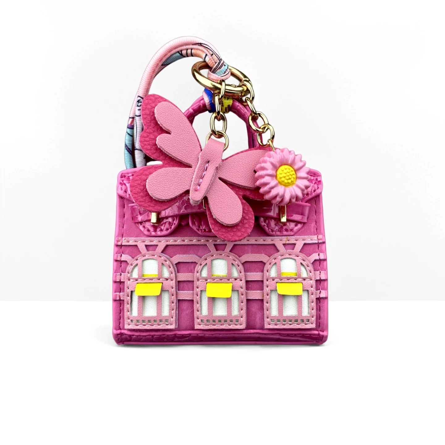 Adorable Mini Velvet PU Leather Earphone Pouch With Butterfly&Daisy Charm-Functional Mini Bag For Bag Charm-Elegant Style-Gift