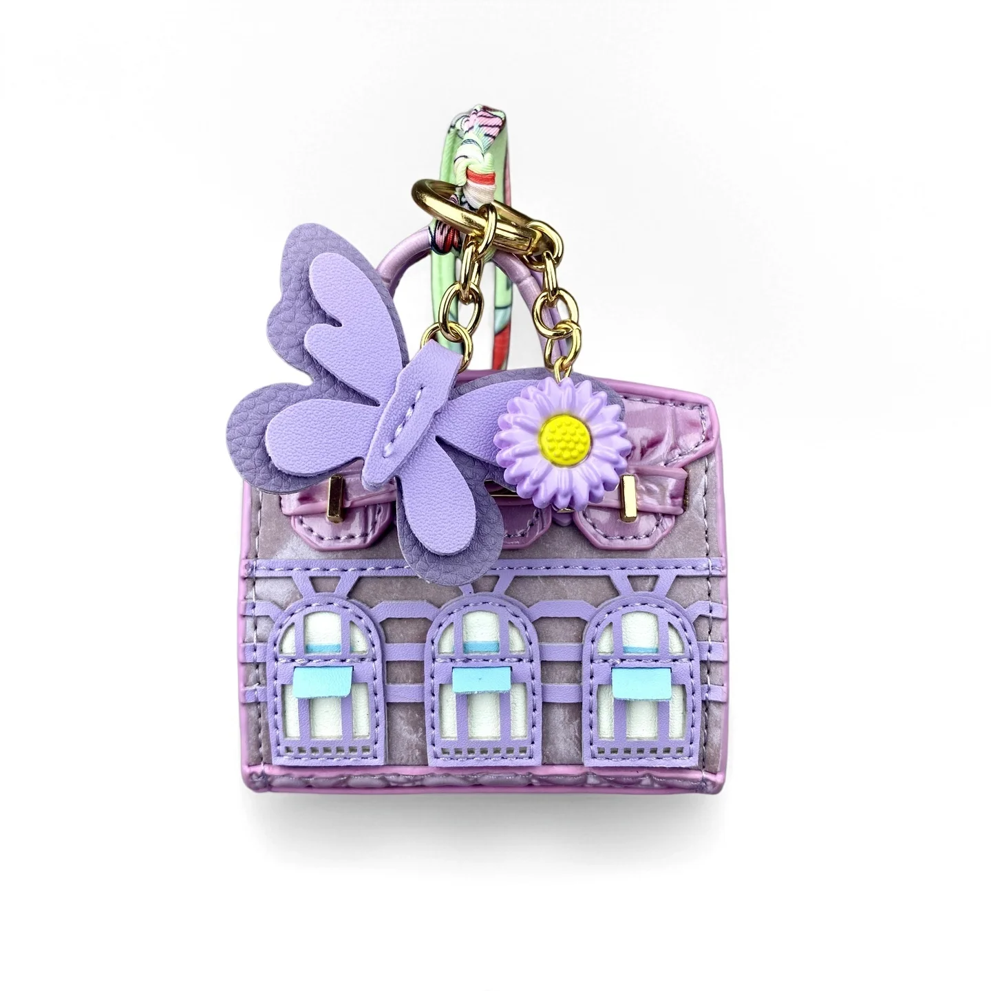 Adorable Mini Velvet PU Leather Earphone Pouch With Butterfly&Daisy Charm-Functional Mini Bag For Bag Charm-Elegant Style-Gift