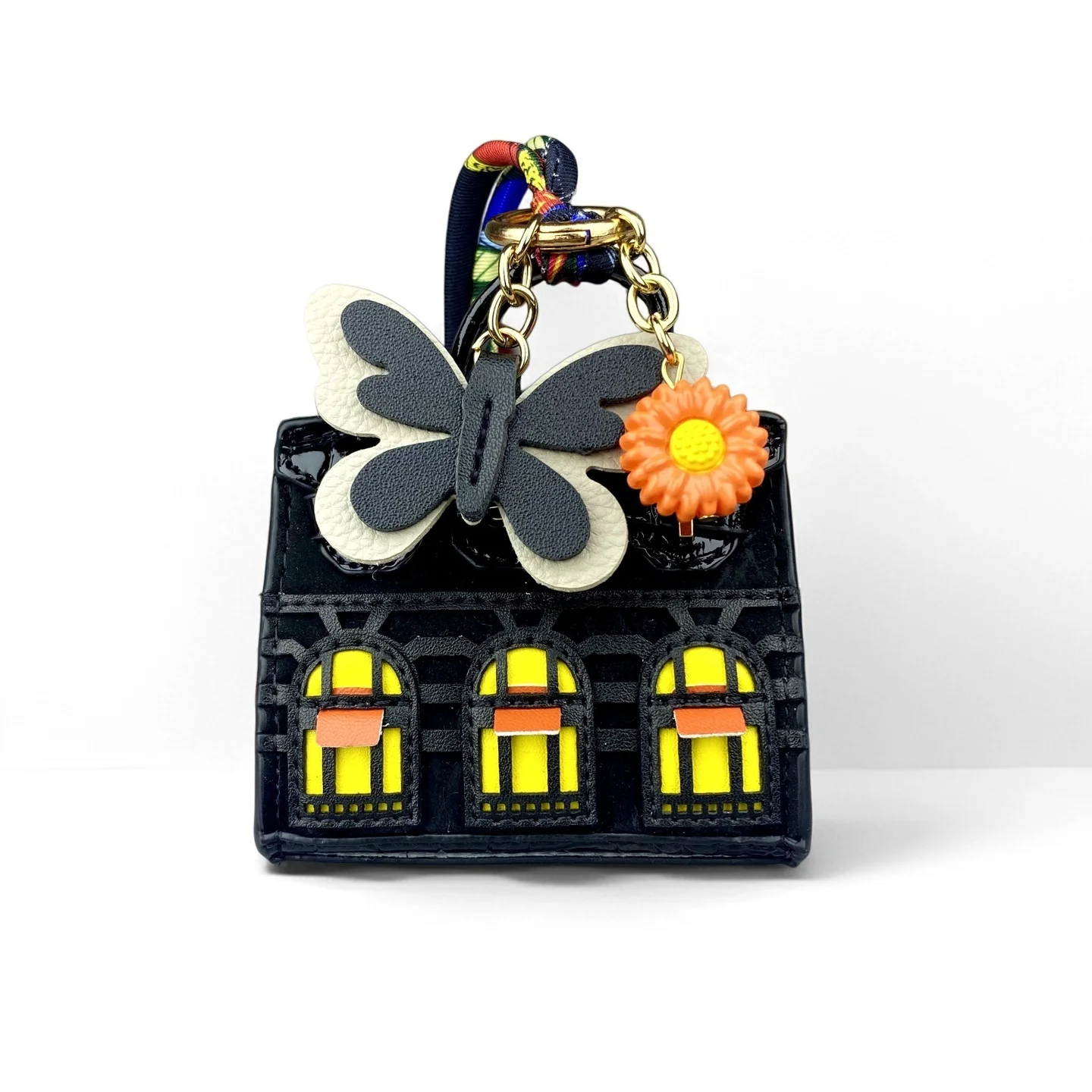 Adorable Mini Velvet PU Leather Earphone Pouch With Butterfly&Daisy Charm-Functional Mini Bag For Bag Charm-Elegant Style-Gift