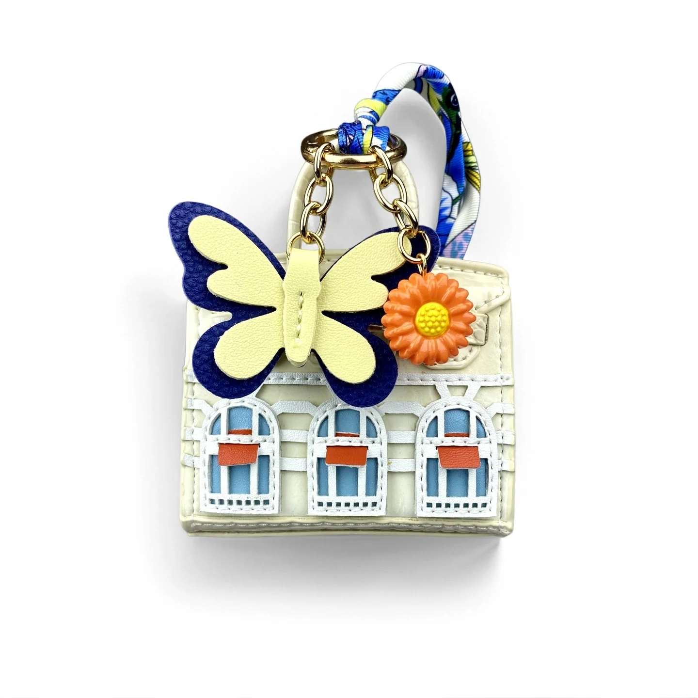 Adorable Mini Velvet PU Leather Earphone Pouch With Butterfly&Daisy Charm-Functional Mini Bag For Bag Charm-Elegant Style-Gift