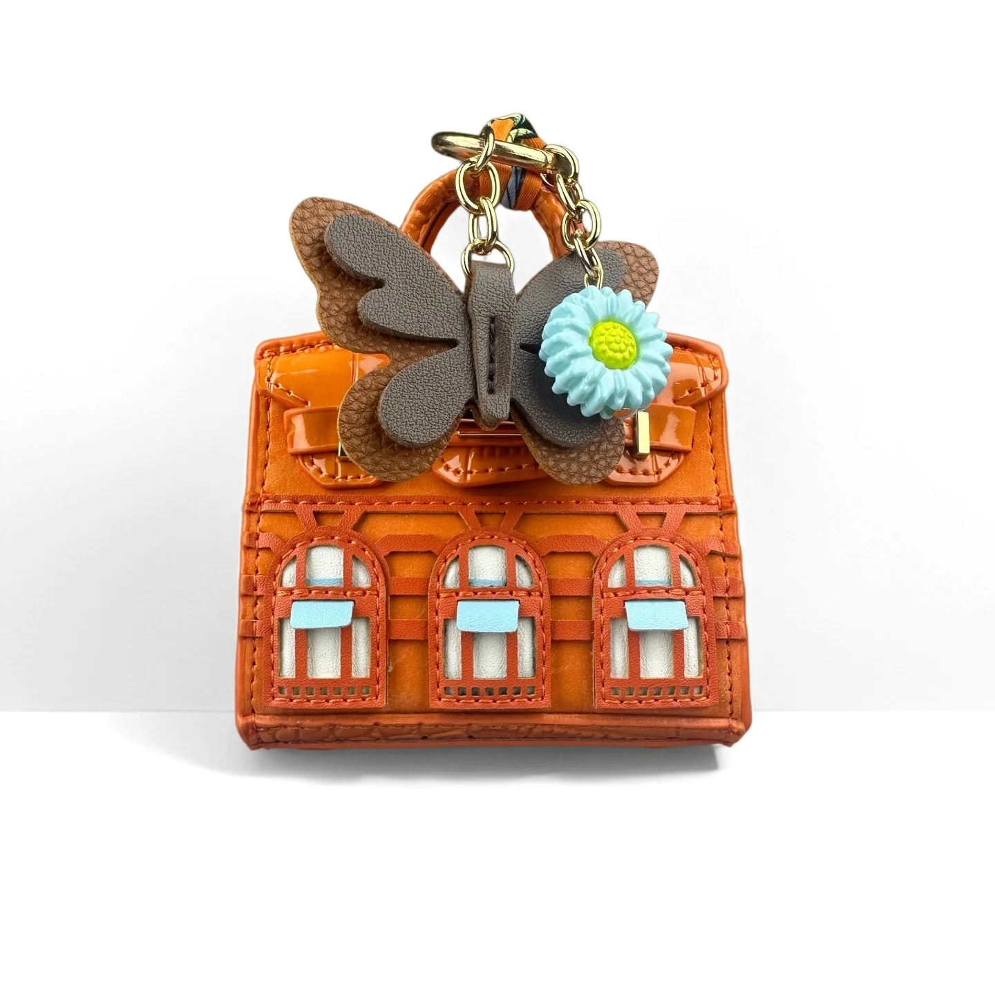 Adorable Mini Velvet PU Leather Earphone Pouch With Butterfly&Daisy Charm-Functional Mini Bag For Bag Charm-Elegant Style-Gift