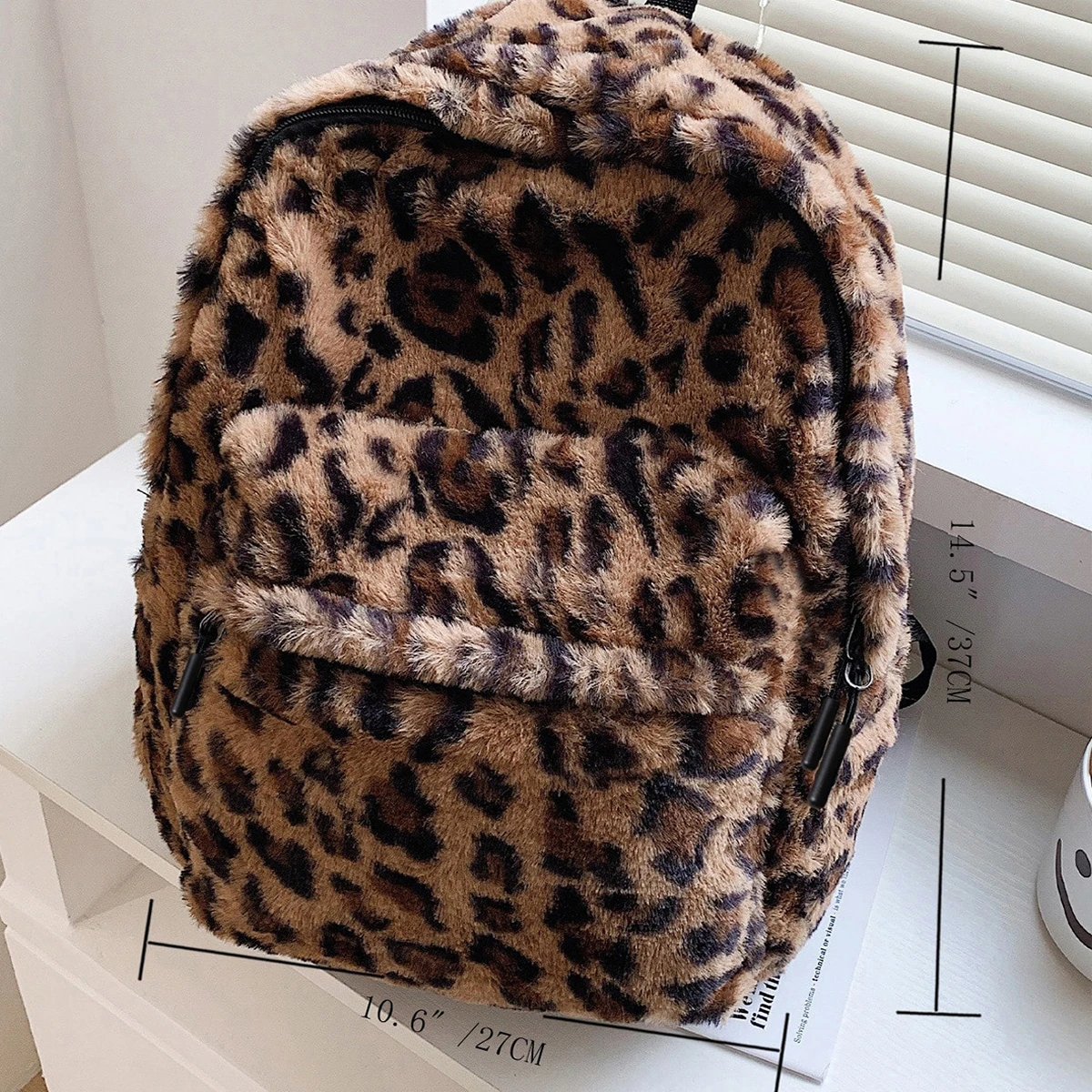 Luxury Leopard Print Womens Backpack Brown Pattern Multi Pocket Large Capacity Plush Material Zipper Adjustable Straps Commute