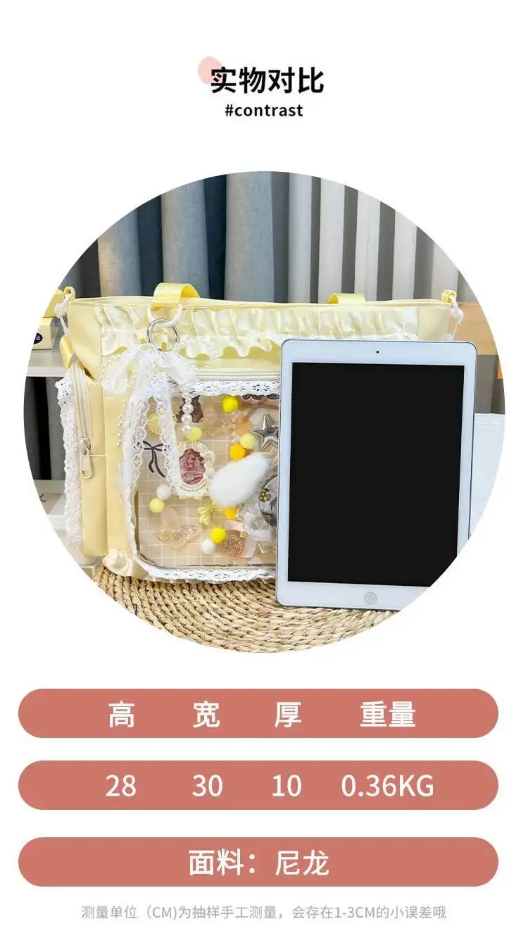 Y2k New Sweet Ita Shoulder Bag Lolita Girl Transparent Crossbody Bag Women Large Capacity Lace Tote Bag Cute DIY Display Handbag