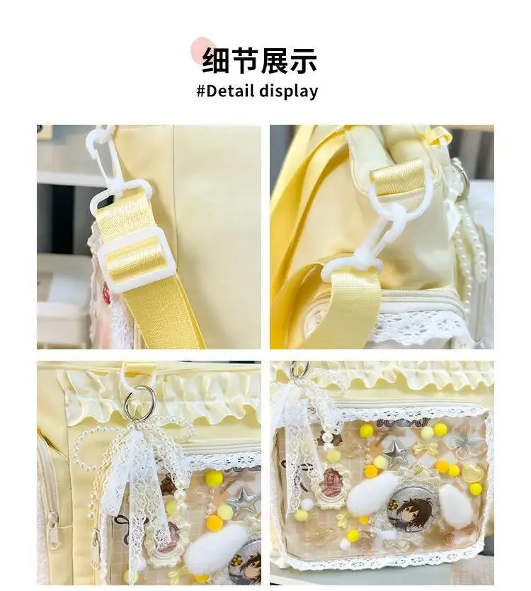Y2k New Sweet Ita Shoulder Bag Lolita Girl Transparent Crossbody Bag Women Large Capacity Lace Tote Bag Cute DIY Display Handbag