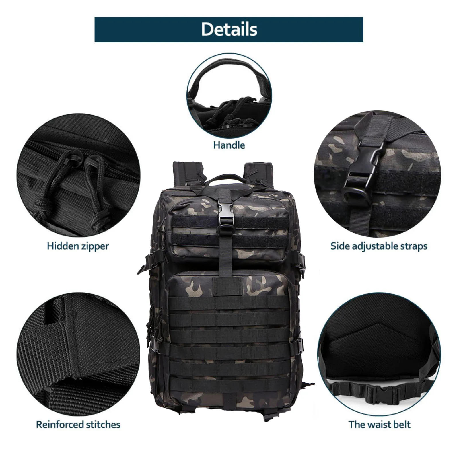 Durable Nylon 50L Waterproof Tactical Outdoor Backpack for Hiking Trekking Fishing Hunting Camping Travel