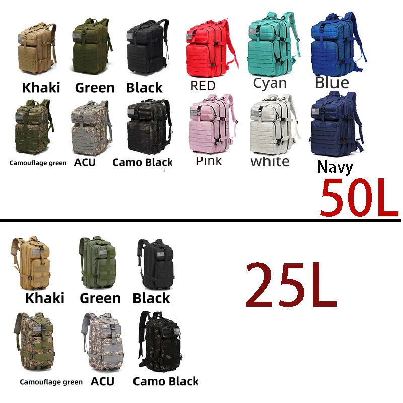 Durable Nylon 50L Waterproof Tactical Outdoor Backpack for Hiking Trekking Fishing Hunting Camping Travel