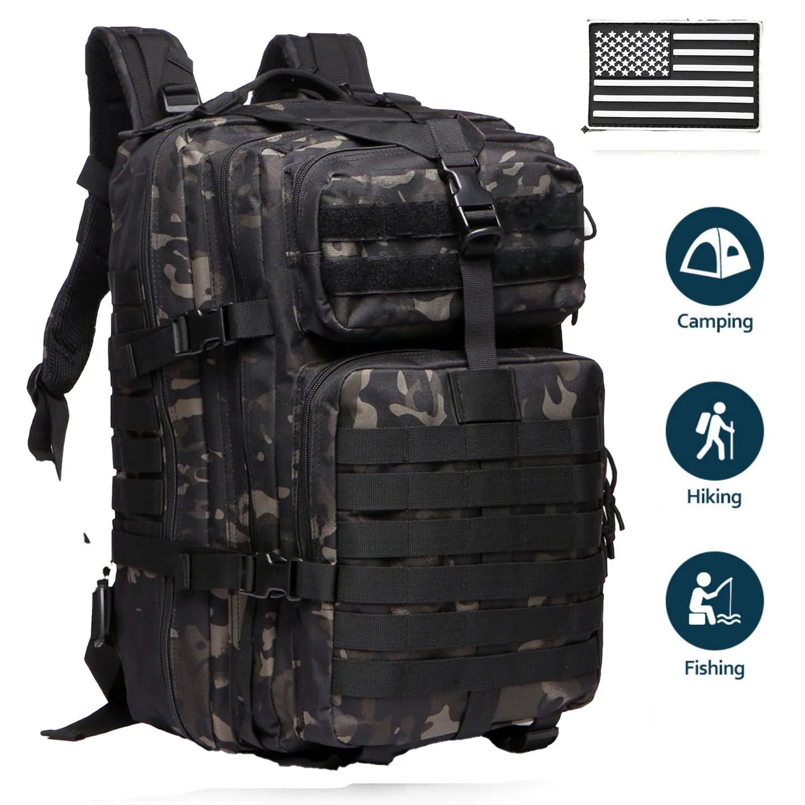 Durable Nylon 50L Waterproof Tactical Outdoor Backpack for Hiking Trekking Fishing Hunting Camping Travel
