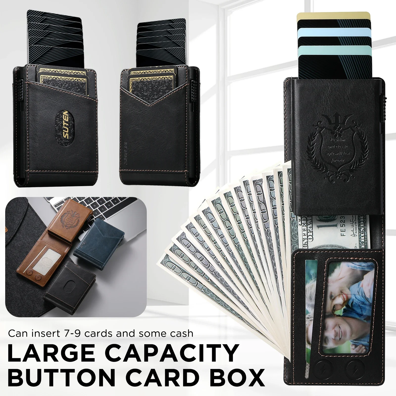 ANTI RFID Blocking PU Leather Flip Card Holder Multi-functional Wallet Card Box Automatically Ejects Card Slot Fashion Slim