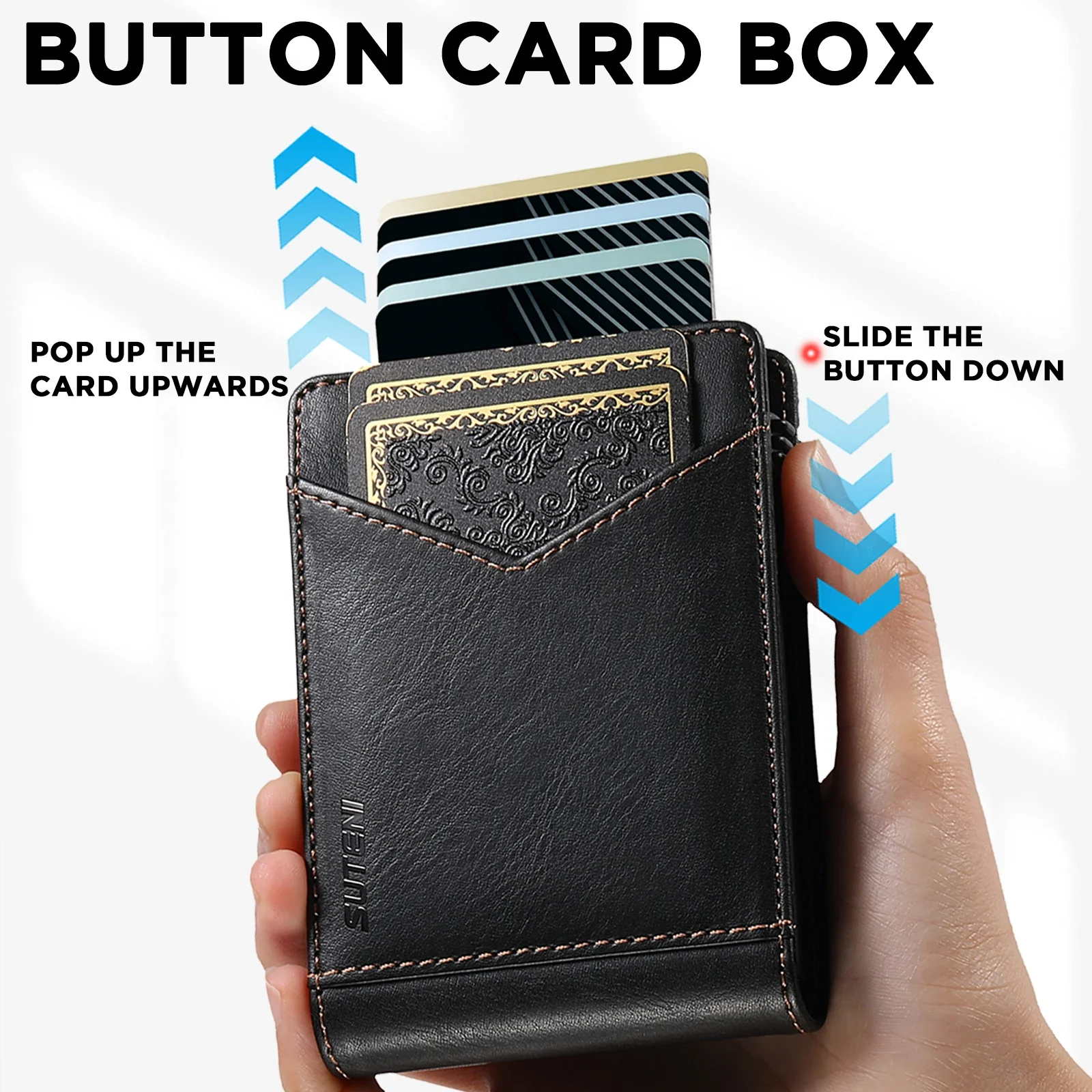 ANTI RFID Blocking PU Leather Flip Card Holder Multi-functional Wallet Card Box Automatically Ejects Card Slot Fashion Slim