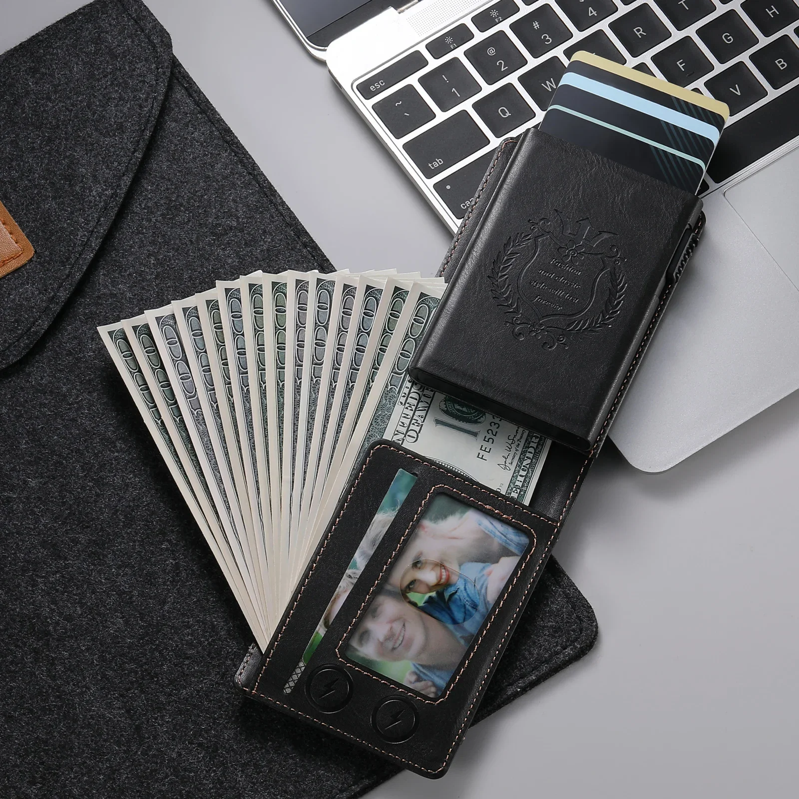 ANTI RFID Blocking PU Leather Flip Card Holder Multi-functional Wallet Card Box Automatically Ejects Card Slot Fashion Slim