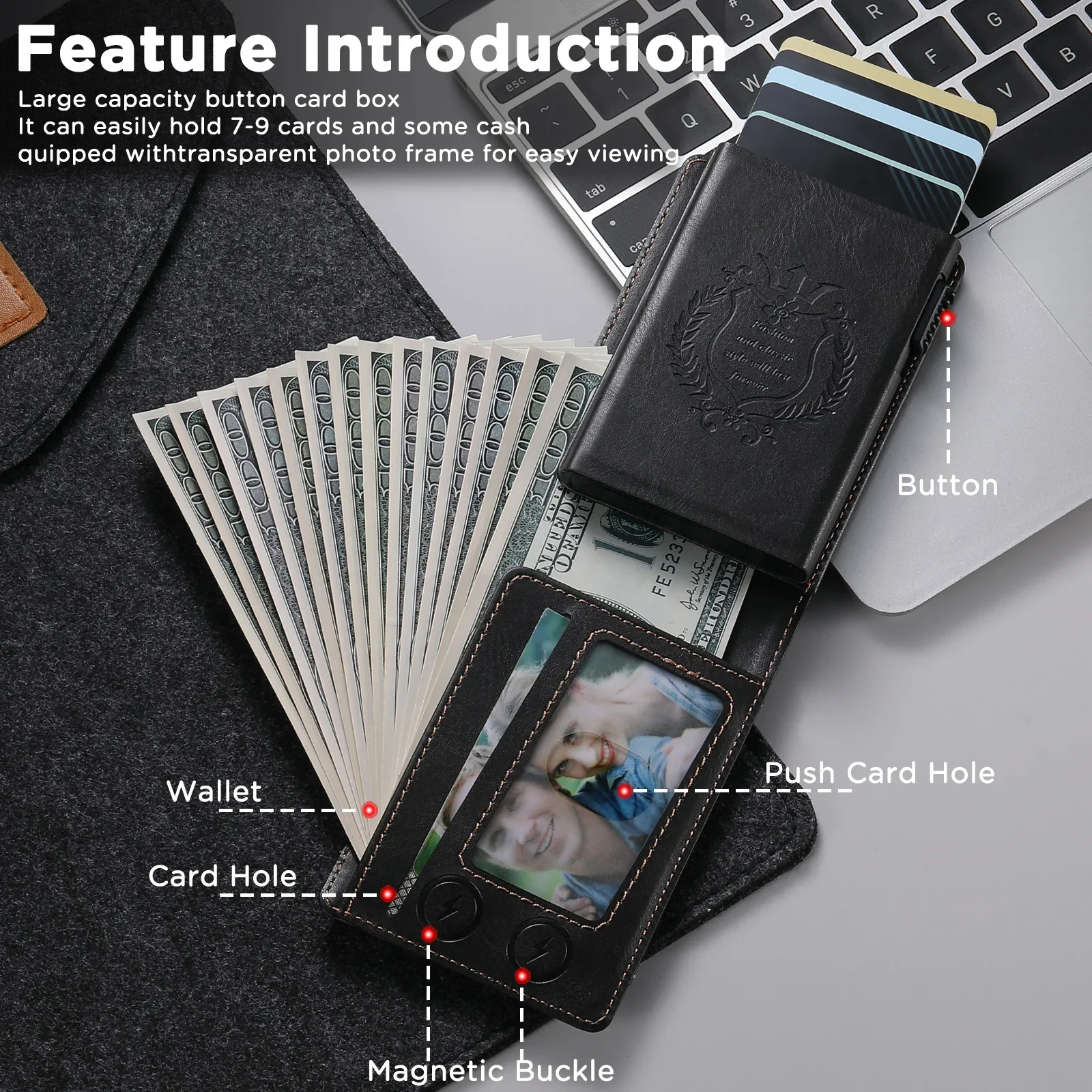 ANTI RFID Blocking PU Leather Flip Card Holder Multi-functional Wallet Card Box Automatically Ejects Card Slot Fashion Slim