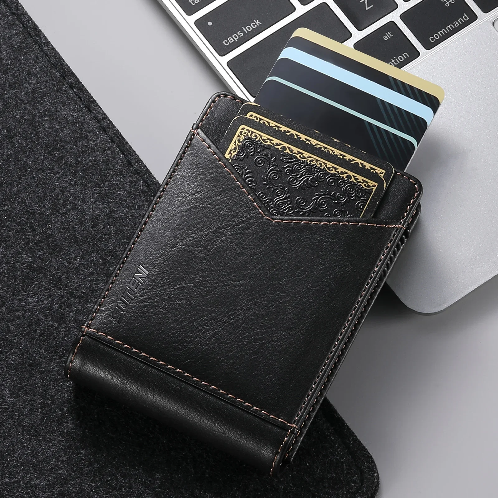 ANTI RFID Blocking PU Leather Flip Card Holder Multi-functional Wallet Card Box Automatically Ejects Card Slot Fashion Slim