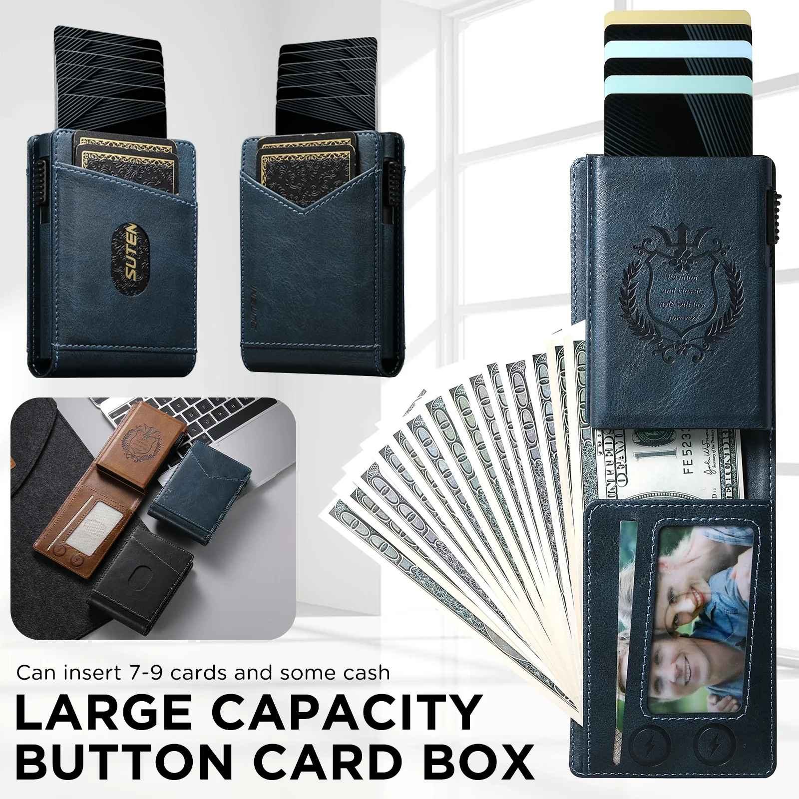ANTI RFID Blocking PU Leather Flip Card Holder Multi-functional Wallet Card Box Automatically Ejects Card Slot Fashion Slim