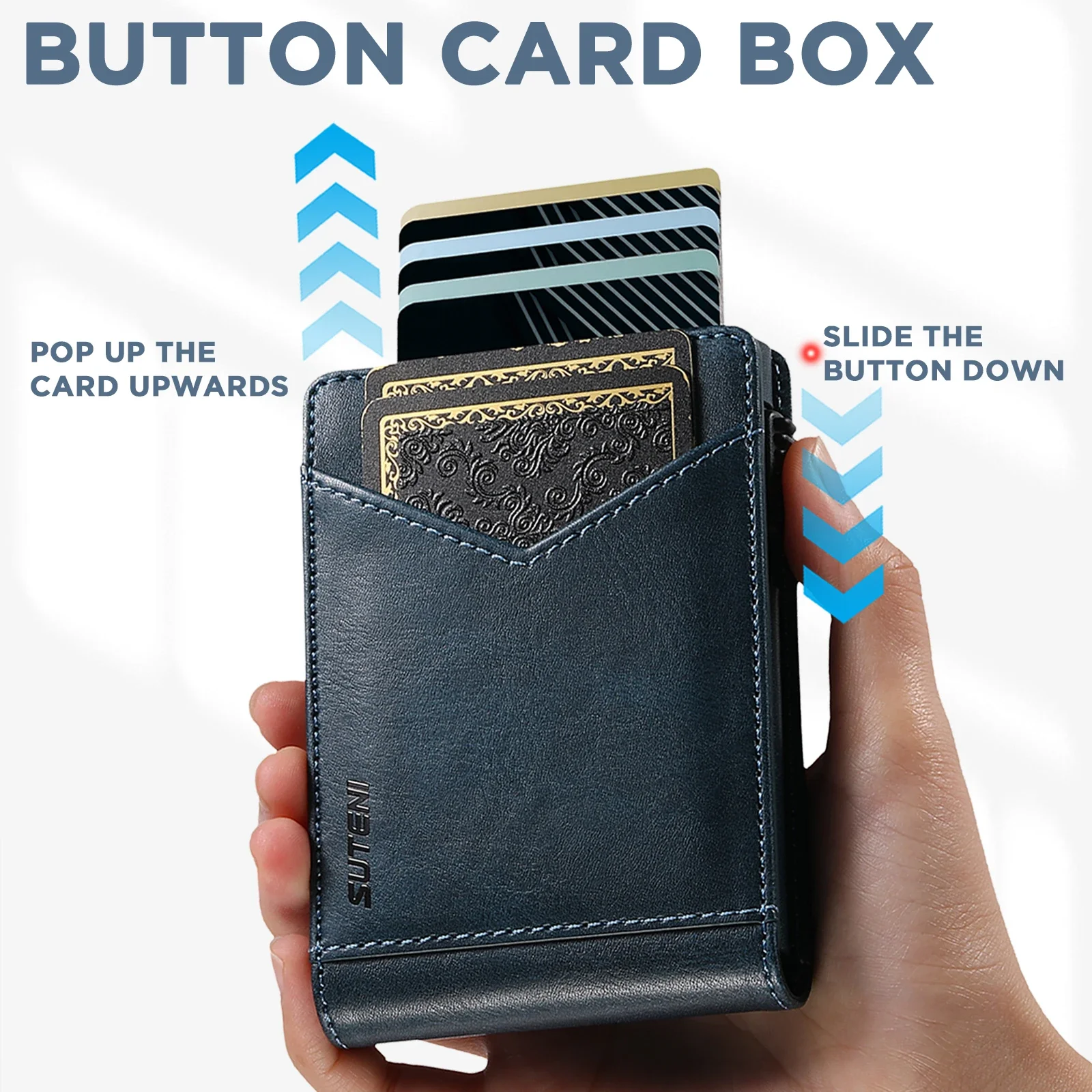 ANTI RFID Blocking PU Leather Flip Card Holder Multi-functional Wallet Card Box Automatically Ejects Card Slot Fashion Slim