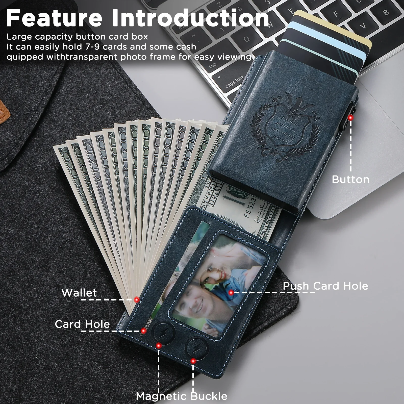 ANTI RFID Blocking PU Leather Flip Card Holder Multi-functional Wallet Card Box Automatically Ejects Card Slot Fashion Slim
