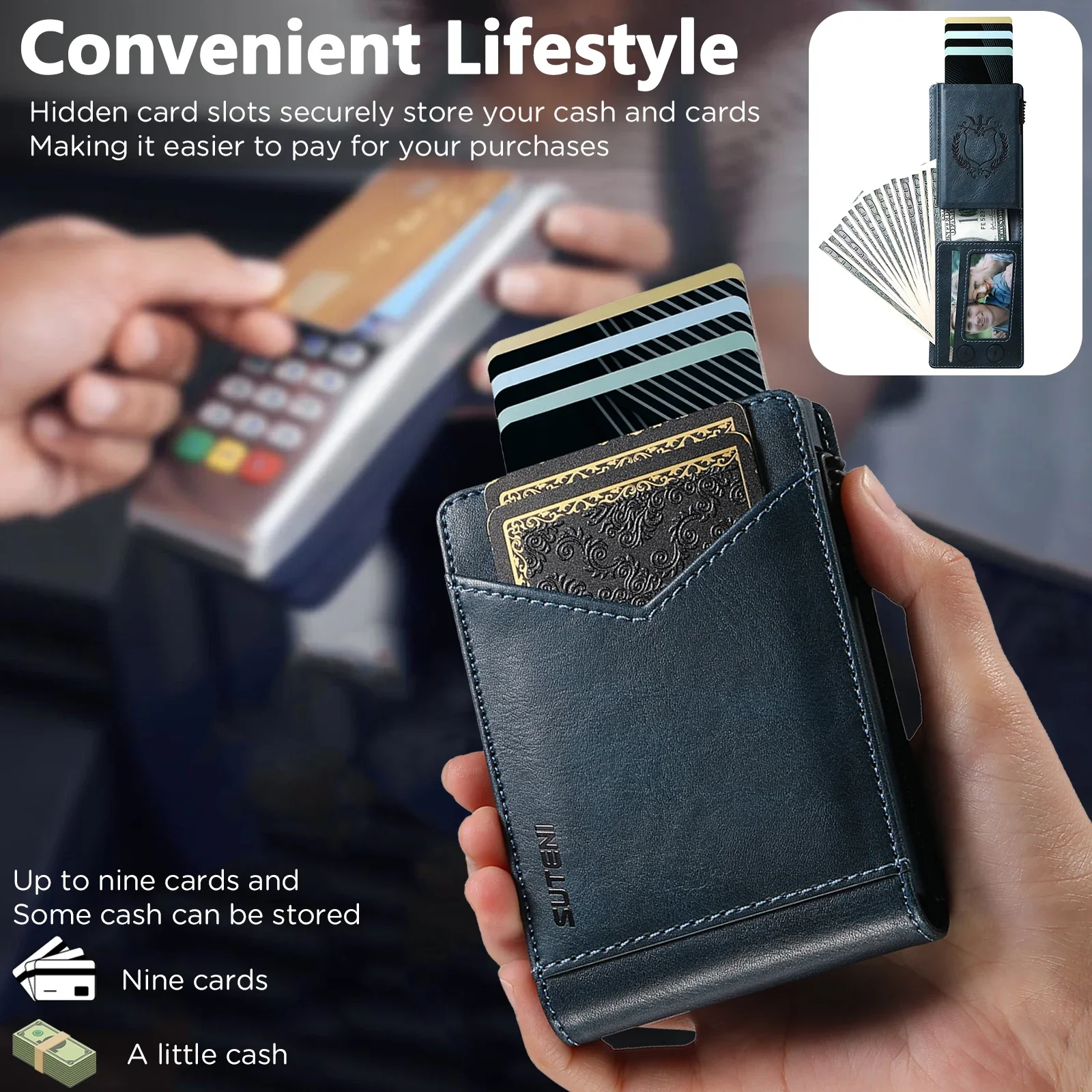 ANTI RFID Blocking PU Leather Flip Card Holder Multi-functional Wallet Card Box Automatically Ejects Card Slot Fashion Slim