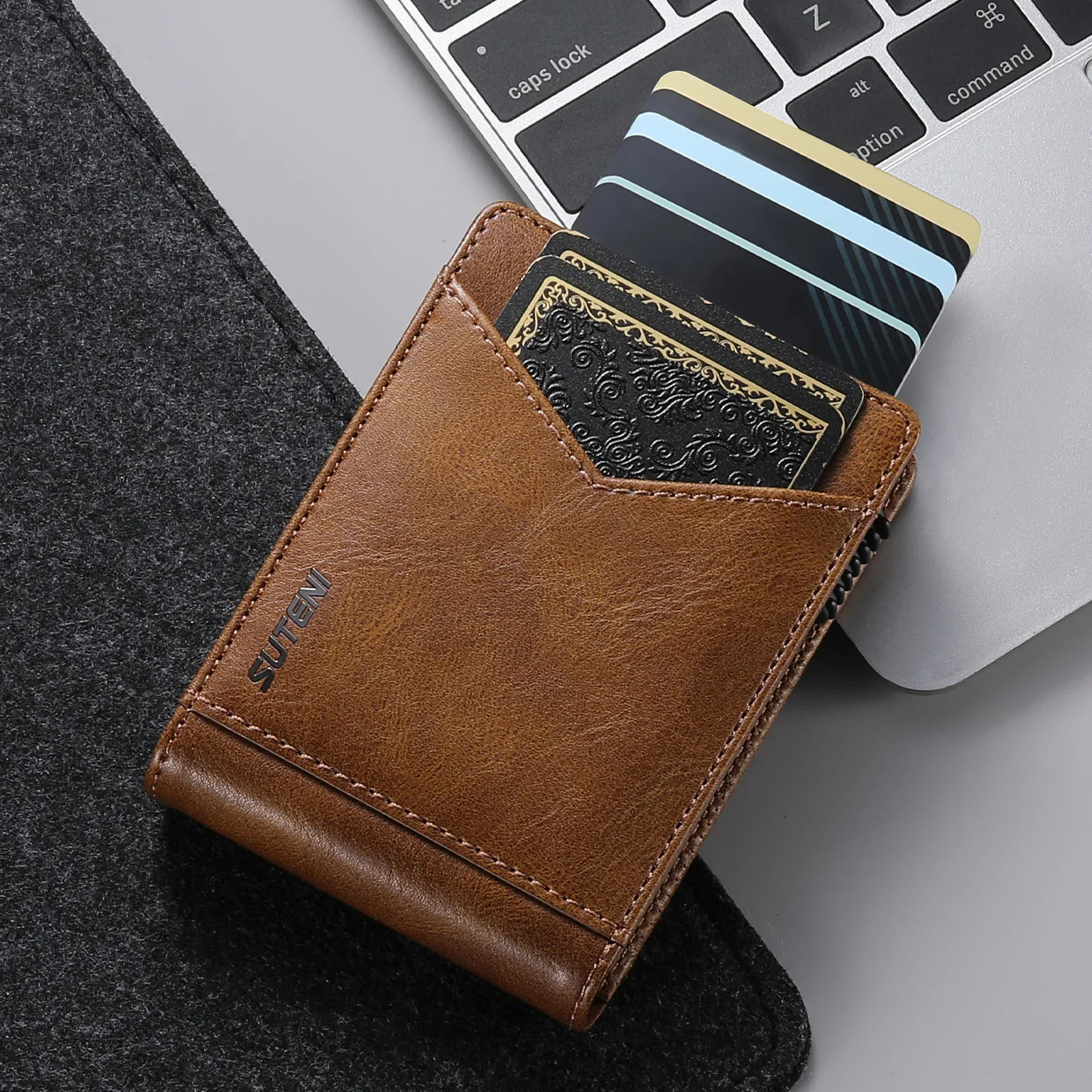 ANTI RFID Blocking PU Leather Flip Card Holder Multi-functional Wallet Card Box Automatically Ejects Card Slot Fashion Slim